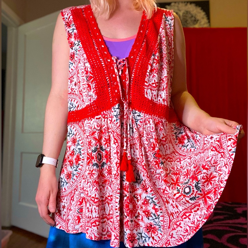 Torrid rayon red bohemian crochet top